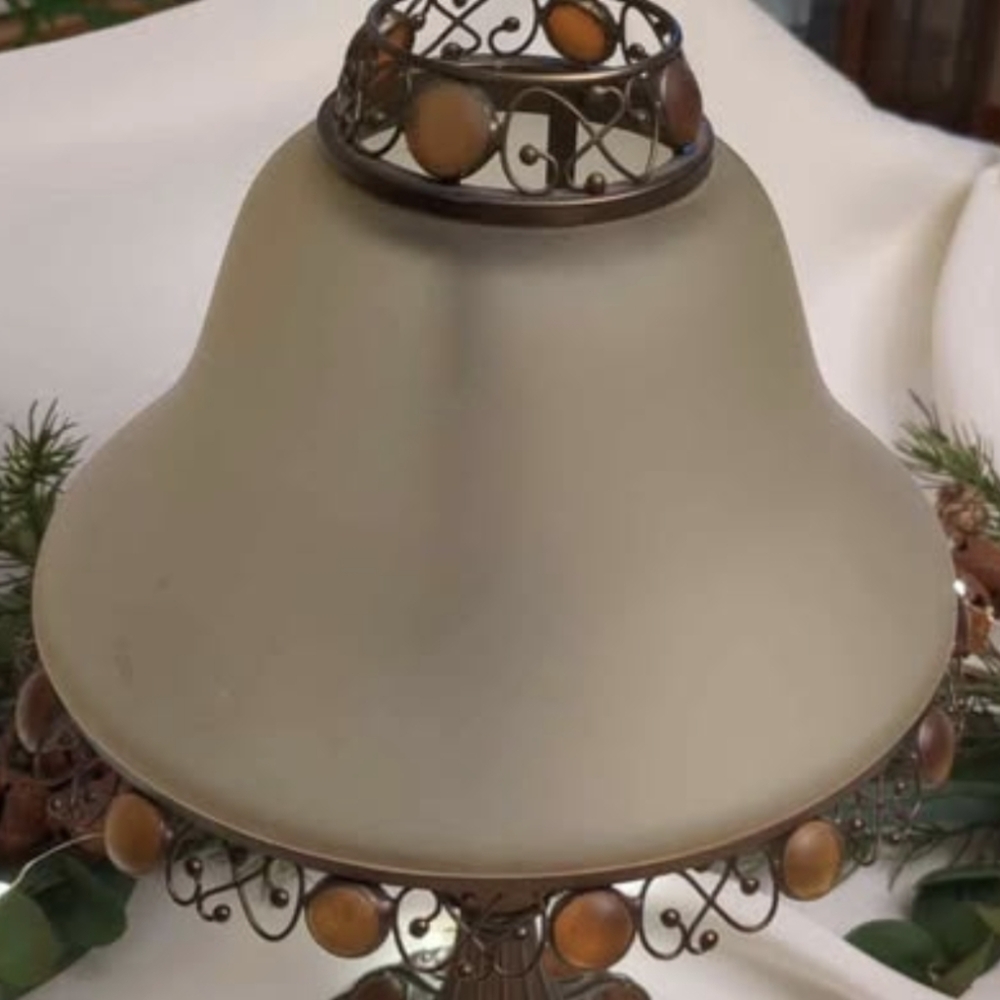 PARTYLITE Paris Retro Tealight Candle Lamp w/Jeweled Amber Frosted Shade 12"Hx8W - Picture 3 of 5